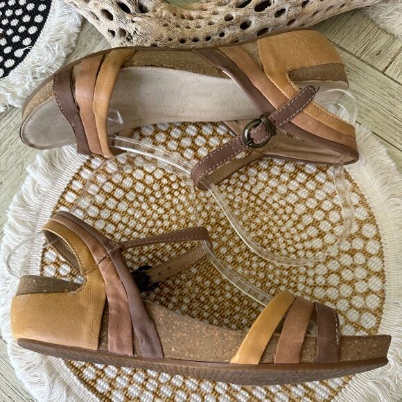 Josef Seibel Leather Ankle Wedge Multi Strap Brown Size 37 6.5 - Picture 2 of 8